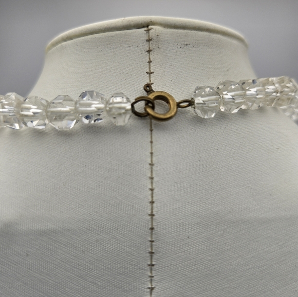 Art Deco Clear Rock Crystal Necklace Vintage Faceted Beaded Vtg 14" Choker - Picture 3 of 7